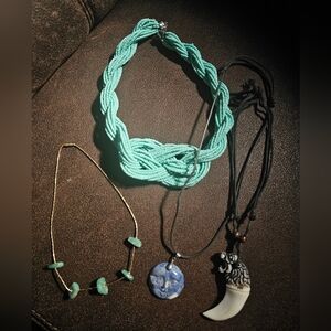 Vintage Necklaces Beaded Stone Hand Crafted 80s Boho Lot Bundle 4 Eclectic